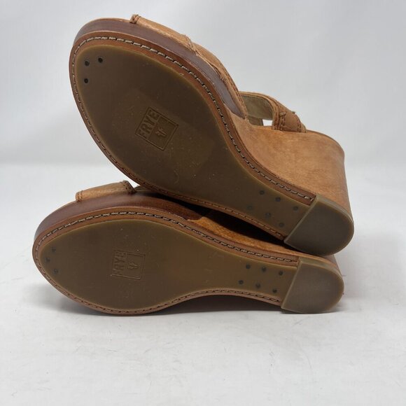Frye wedge Alexa Criss Cross sandals tan leather 9M - Picture 8 of 10